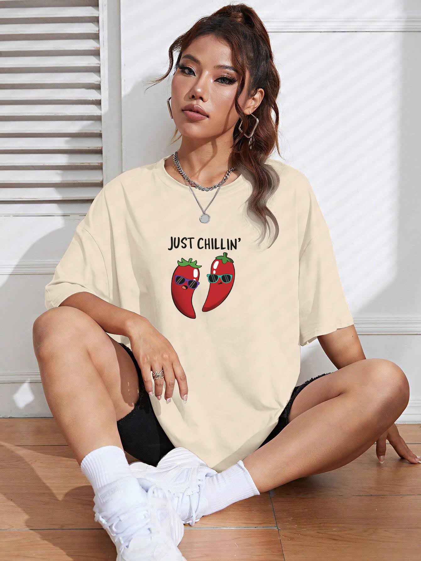 Printed Oversized Cotton T-Shirt for Women