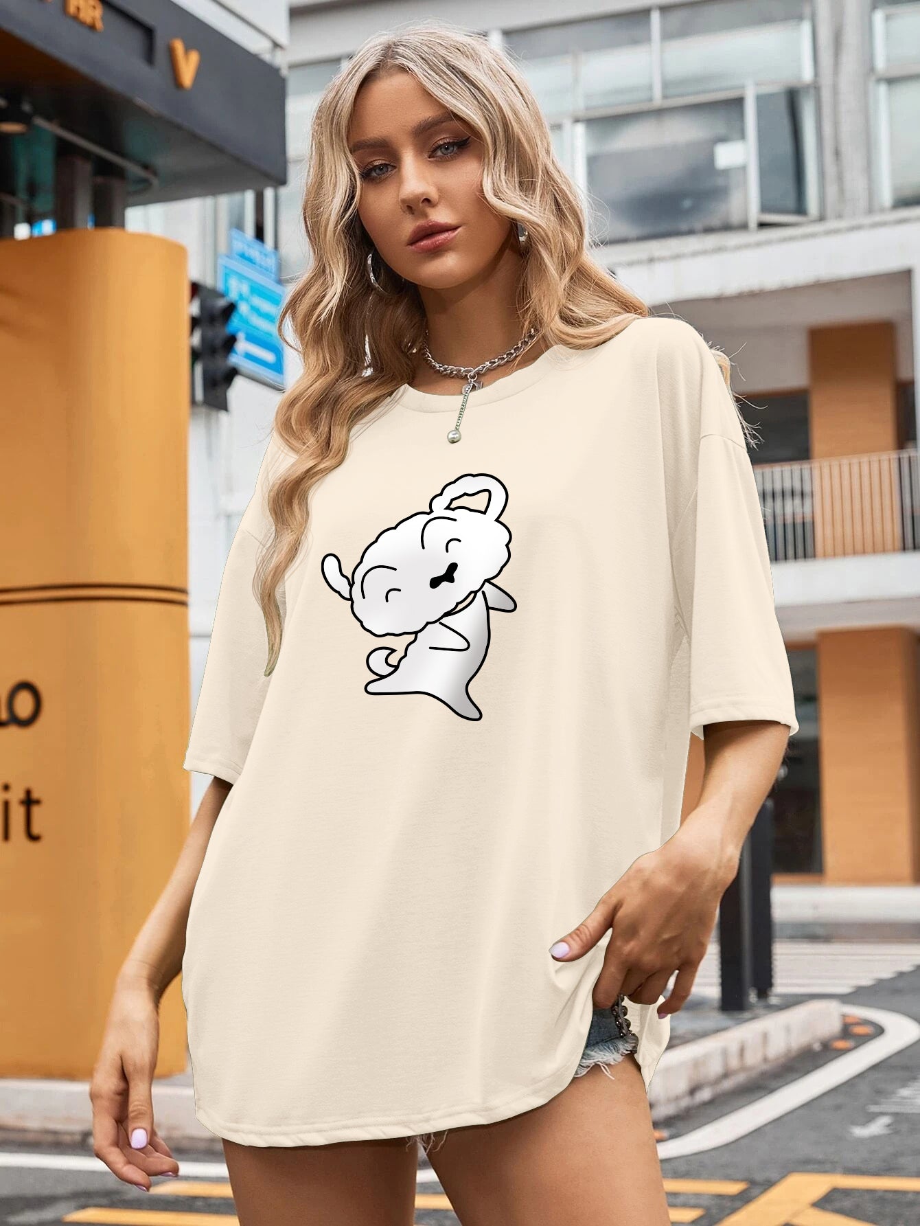 Printed Oversized Cotton T-Shirt for Women