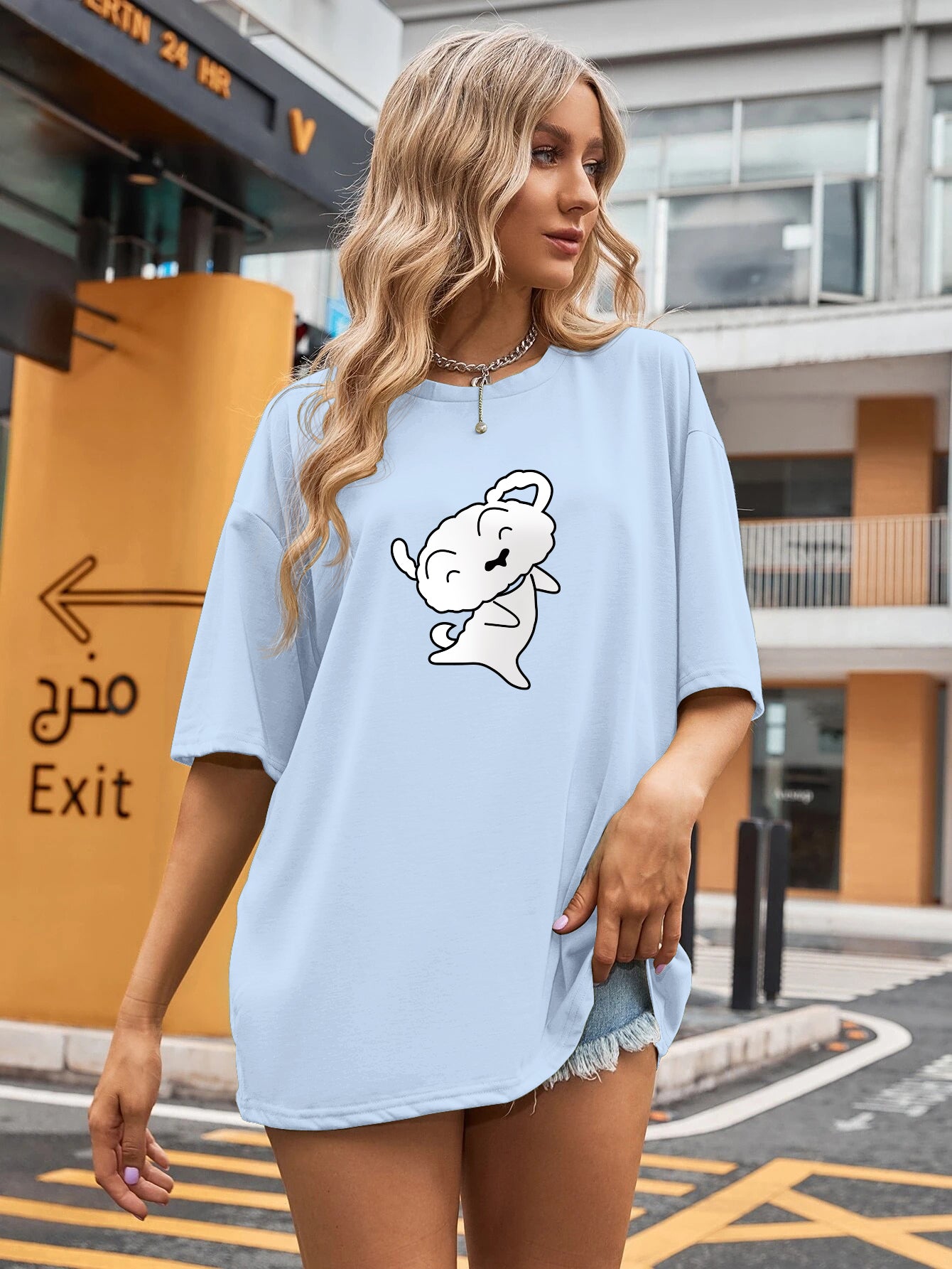 Printed Oversized Cotton T-Shirt for Women