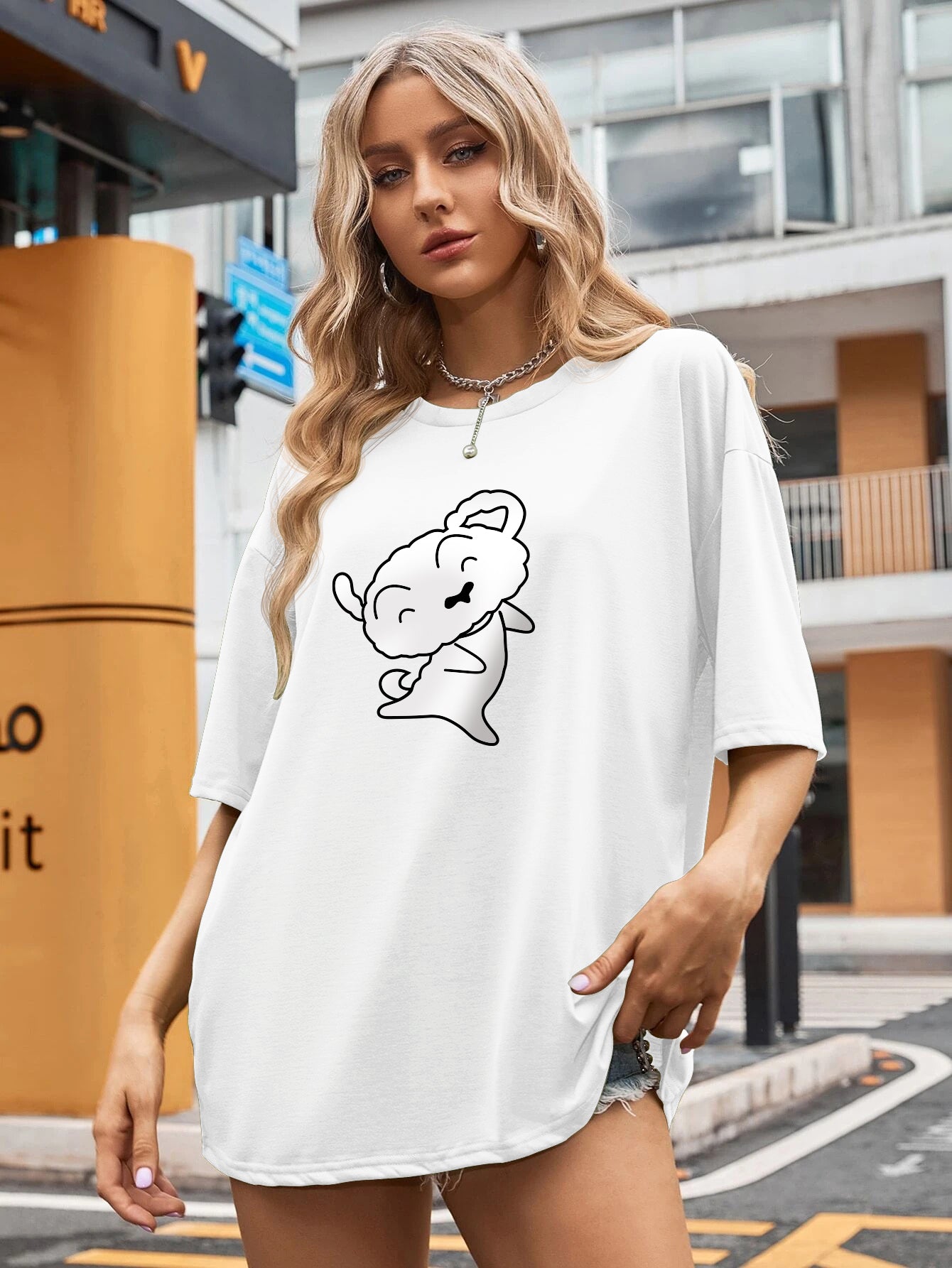 Printed Oversized Cotton T-Shirt for Women