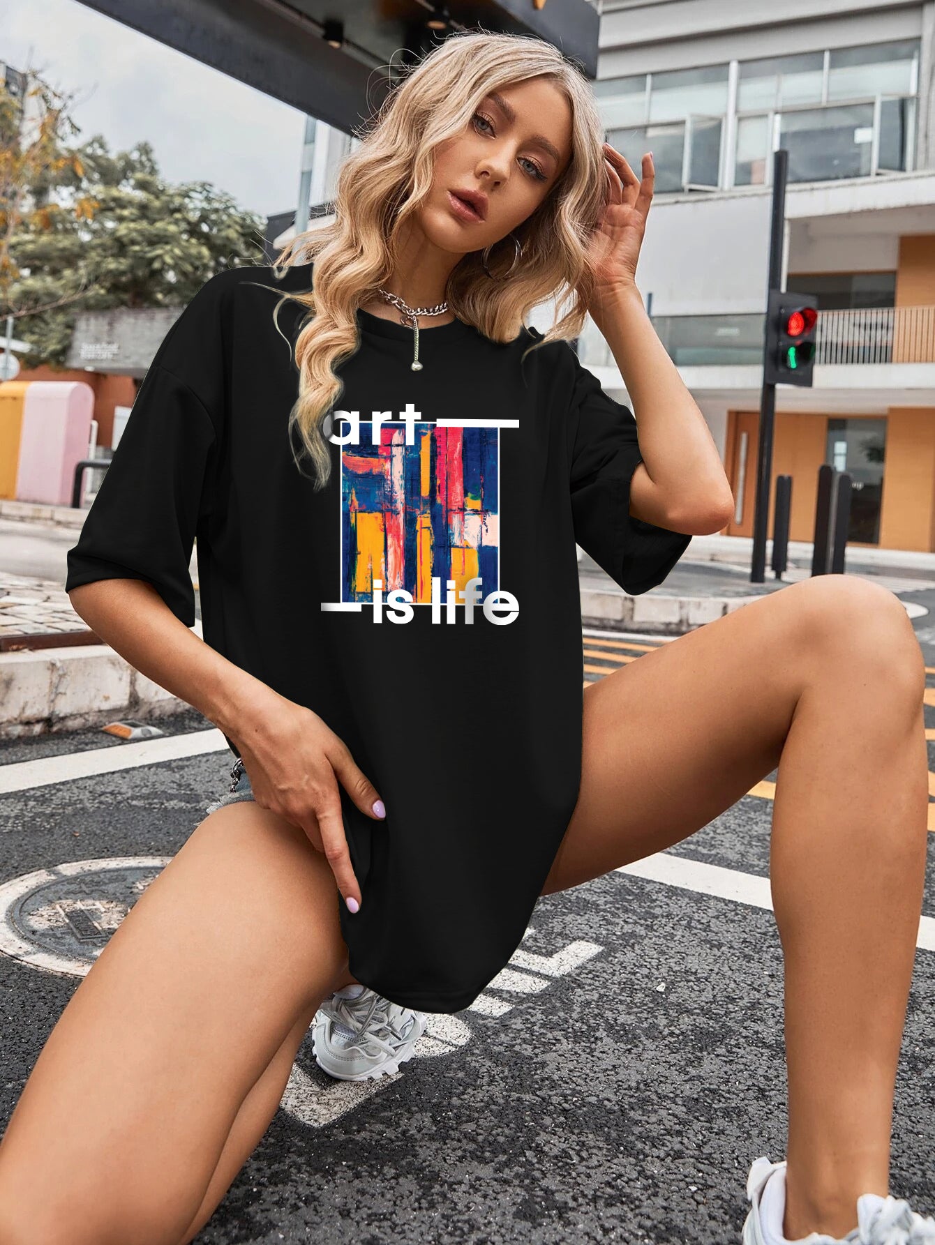 Printed Oversized Cotton T-Shirt for Women
