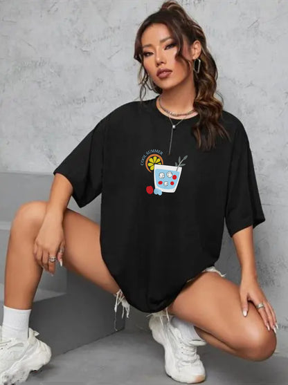 Printed Oversized Cotton T-Shirt for Women