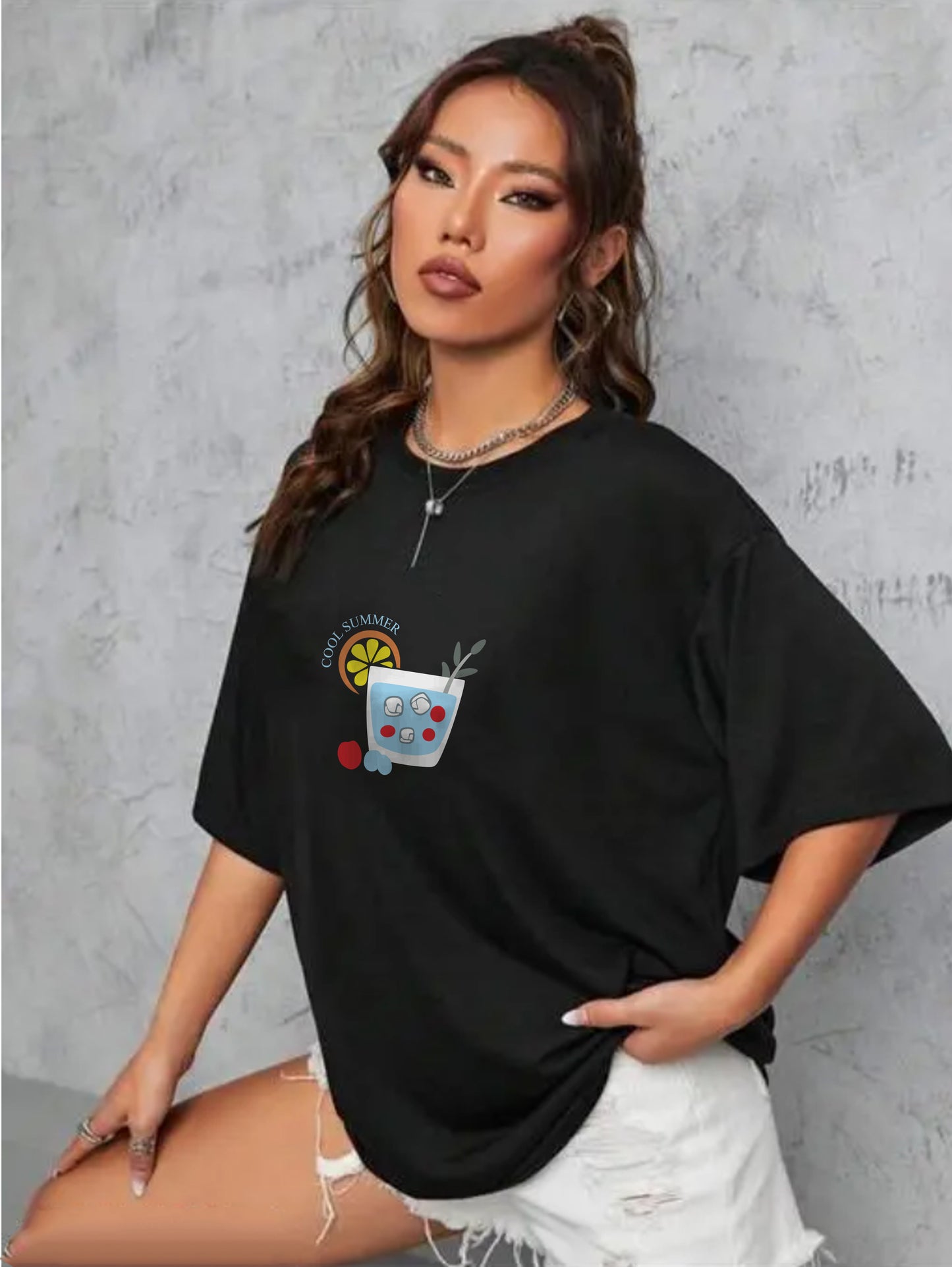 Printed Oversized Cotton T-Shirt for Women