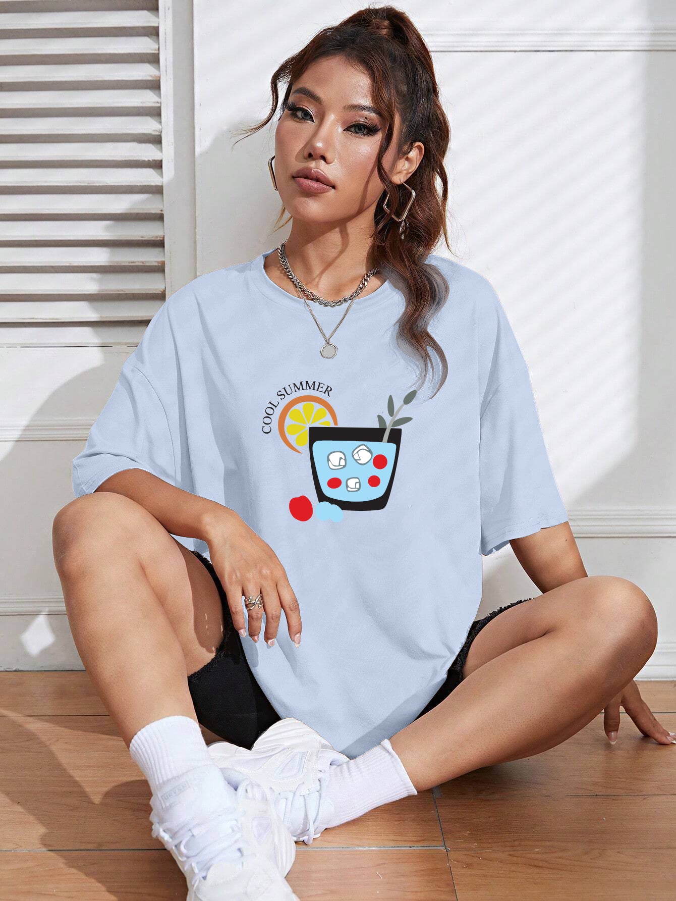 Printed Oversized Cotton T-Shirt for Women